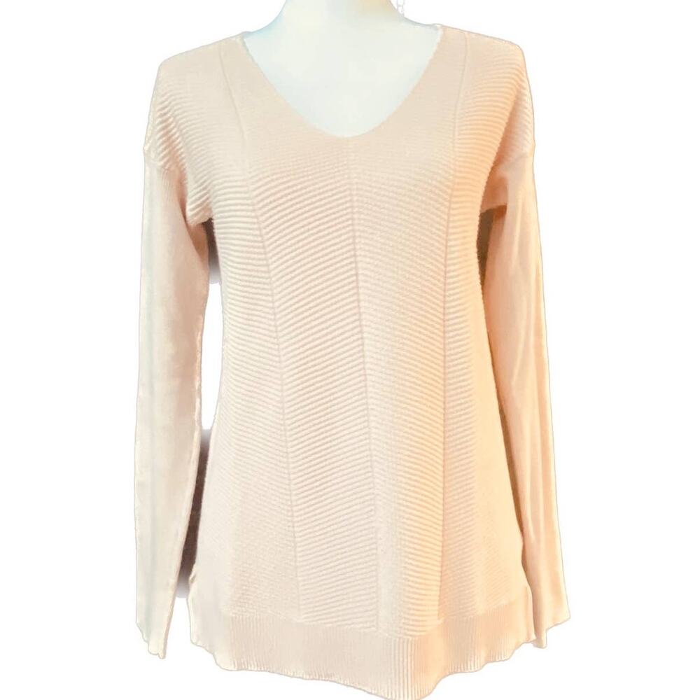 Calvin Klein Cozy V-Neck Long Sleeve Chevron Knit Sweater Pale Pink Women S
